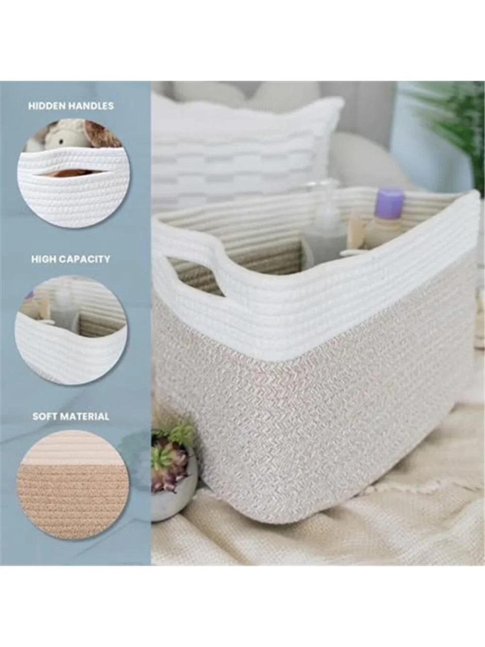 New Cotton Rope Baskets for Shelves, Set of 3, 15x9x10